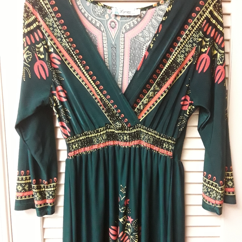 Green Dashiki Tribal Maxi Dress Boho